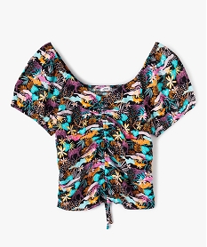 GEMO Blouse fille courte à dos smocké motif tropical Multicolore