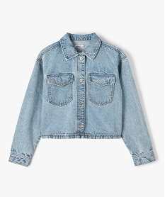 GEMO Chemise en jean fille façon veste coupe courte et large bleu vif