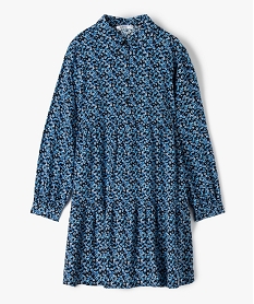 GEMO Robe fille à motifs fleuris et col chemise Bleu