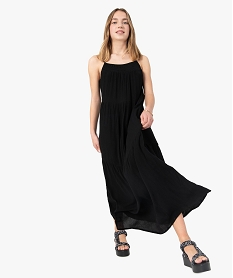 GEMO Robe fille longue et ample en crêpe de viscose avec fines bretelles Noir