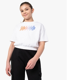 GEMO Tee-shirt fille court avec bas élastiqué Blanc