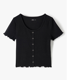 tee-shirt fille a cotes a finition roulottee noirG167301_1
