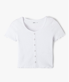 tee-shirt fille a cotes a finition roulottee blancG167401_2