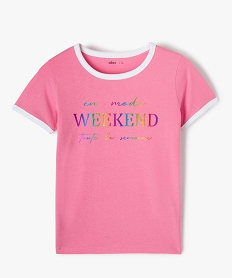 GEMO Tee-shirt fille imprimé avec col contrastant blanc rose standard