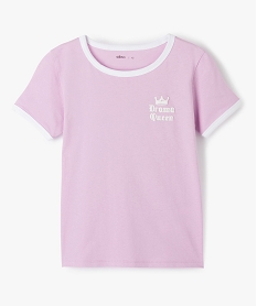 GEMO Tee-shirt fille imprimé avec col contrastant blanc Violet