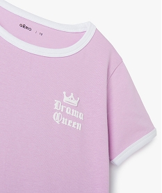 tee-shirt fille imprime avec col contrastant blanc violetG168101_2