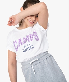 GEMO Tee-shirt fille large avec motif craquelé - Camps United Blanc