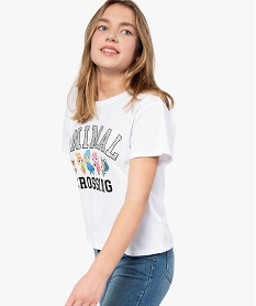 GEMO Tee-shirt fille large et court imprimé argenté - Animal Crossing Blanc