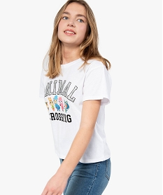 GEMO Tee-shirt fille large et court imprimé argenté - Animal Crossing blanc standard