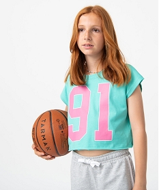 GEMO Tee-shirt fille crop top oversize vert vif