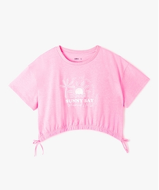 GEMO Tee-shirt fille coupe courte et ample au look vintage rose vif