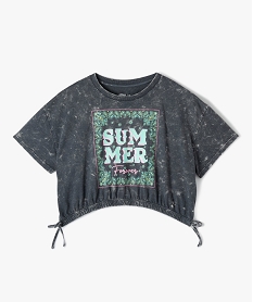 GEMO Tee-shirt fille coupe courte et ample au look vintage Gris