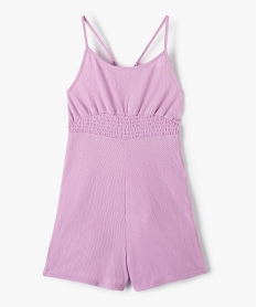 GEMO Combishort fille à bretelles croisées et taille haute smockée Violet