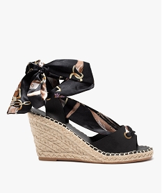 GEMO Sandales femme à talon compensé et lacet foulard noir standard