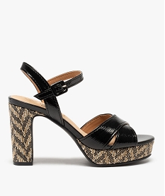 GEMO Sandales femme à talon et semelle plateforme dessus verni noir standard