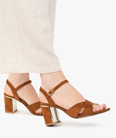 GEMO Sandales femme à talon en suédine avec détails métallisés marron standard