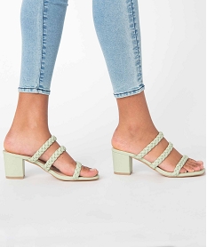 GEMO Mules femme à talon et brides tressées unies vert standard