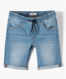 GEMO Bermuda garçon en jean extensible avec revers cousus Bleu