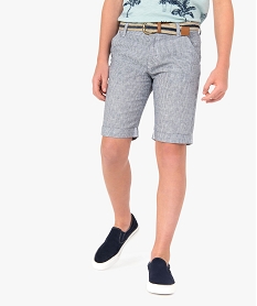 GEMO Bermuda garçon à rayures avec ceinture tressée kaki chine