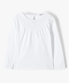 GEMO Tee-shirt fille manches longues à plastron dentelle anglaise Beige