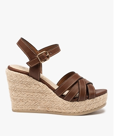 GEMO Sandales femme à talon compensé et brides croisées marron standard