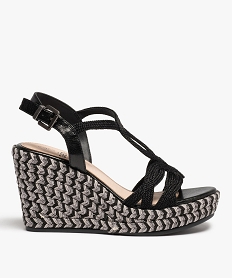 GEMO Sandales femme à talon compensé et brides en cordelette noir standard