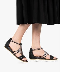 GEMO Sandales femme à semelle plateforme et contrefort zippé noir standard
