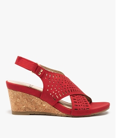 GEMO Sandales femme à talon compensé et dessus ajouré rouge standard