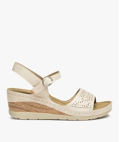 GEMO Sandales femme confort à talon dessus ajouré et strass Beige