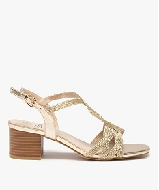GEMO Sandales femme à talon et brides métallisées en cordelette dore