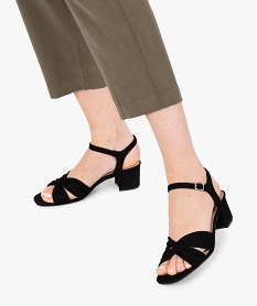 GEMO Sandales femme à talon dessus drapé en suédine unie noir standard