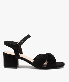 GEMO Sandales femme à talon et dessus suédine drapée unie Coupe spéciale pied large noir standard