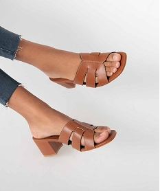 GEMO Mules femme unies à talon carré marron standard