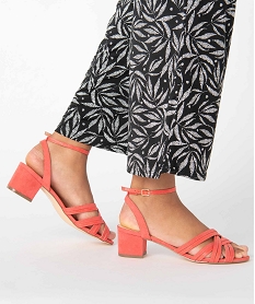 GEMO Sandales femme à talon carré et fines brides croisées rose standard