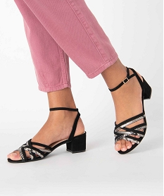 GEMO Sandales femme à talon carré et fines brides croisées noir standard