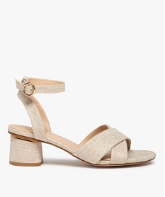 GEMO Sandales femme à talon métallisé et brides toile beige standard