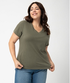 GEMO Tee-shirt femme grande taille à col V et manches courtes Vert