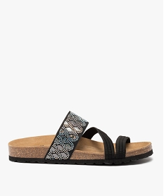 GEMO Mules femme à talon plat avec brides élastiques fantaisie noir standard