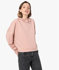 GEMO Sweat femme à capuche coupe large et courte Rose