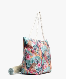 sac de plage femme motif perroquets avec natte integree multicoloreG191601_2