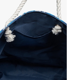 sac de plage femme motif fleurs et tie-and-dye avec natte integree bleuG191701_3