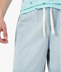 bermuda homme en jean avec ceinture elastiquee bleu shorts en jeanG192101_2