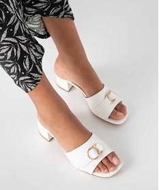 GEMO Mules femme à talon carré et bandeau avec anneaux en métal blanc standard