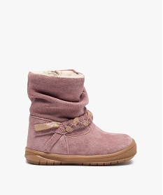 GEMO Boots fourrées bébé fille dessus cuir avec bride tressée violet standard