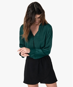 GEMO Blouse femme à manches longues unie Vert