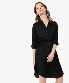 GEMO Robe femme forme chemise avec ceinture Noir