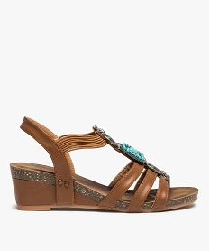 GEMO Sandales femme à talon dessus uni orné de perles et métal marron standard