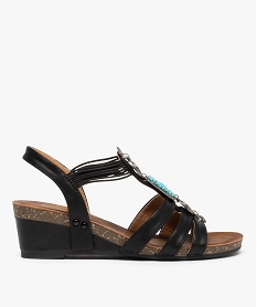 GEMO Sandales femme à talon dessus uni orné de perles et métal noir standard
