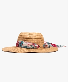 chapeau femme en paille de papier avec foulard imprime beigeG199001_1