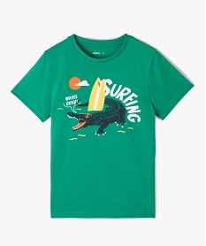 GEMO Tee-shirt garçon à manches courtes imprimé surf Vert